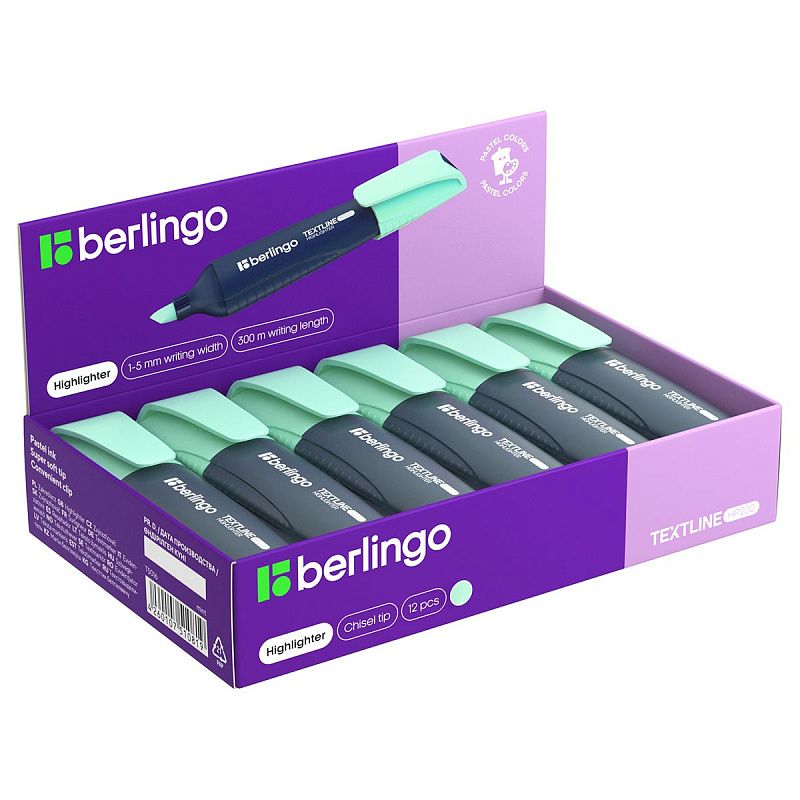 Текстовыделитель Berlingo "Textline HP200" пастельный цвет, мята, 1-5мм 