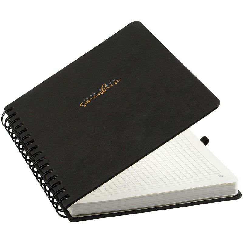 Записная книжка А5 96л., кожзам, на гребне, Greenwich Line "Just start. Black", твердая обложка, тиснение фольгой, с петлей для ручки