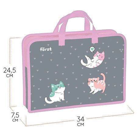 Папка с ручками 1 отделение, А4 Först "Kittens", 340*245*75мм, пластик, на молнии 