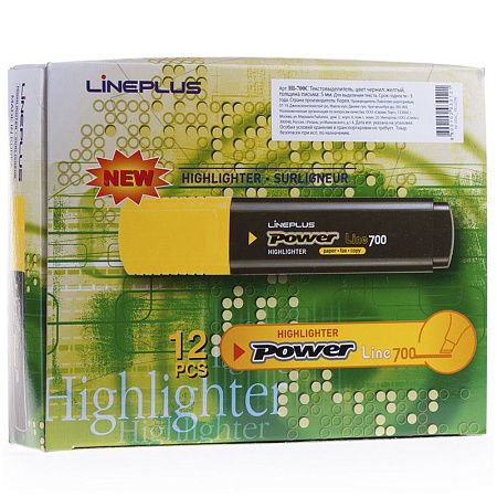 Текстовыделитель Line Plus "HI-700C" желтый, 1-5мм 