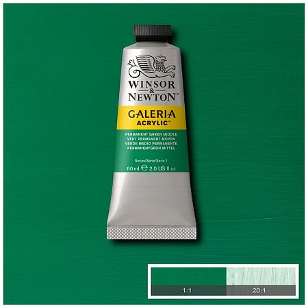 Краска акриловая художественная Winsor&Newton "Galeria", 60мл, туба, перманентный зеленый, средний