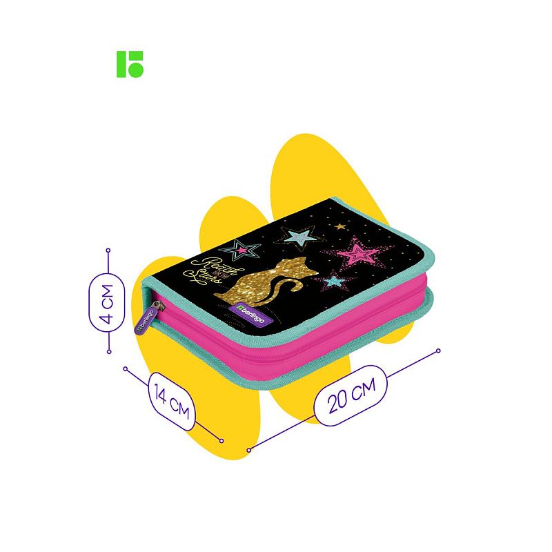 Пенал 1 отделение, 200*140*40 Berlingo "Star dream", 2 откидные секции, полиэстер 