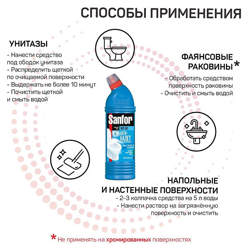 Средство для туалета Sanfor WС "Морской бриз", гель, 750мл 