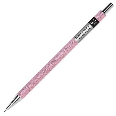 Карандаш механический 0,5 мм + грифели HB 12 штук на блистере, BRAUBERG "ROSE PINK", 181971 