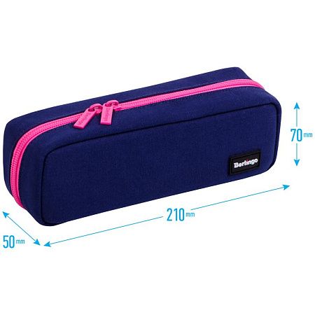 Пенал-футляр корпусный, 210*70*50 Berlingo "Navy pink", полиэстер, 3 внутренних отделения 