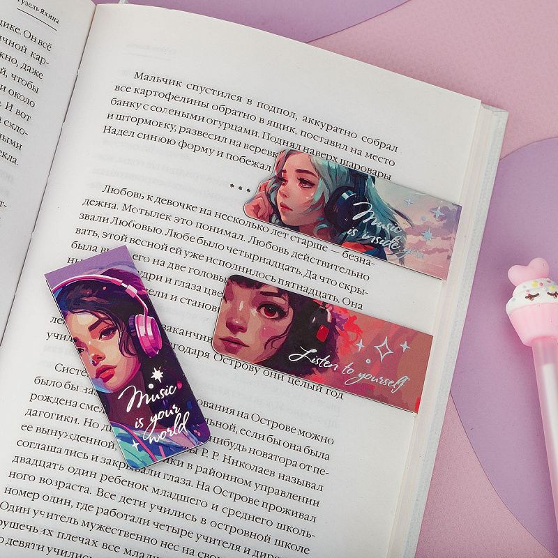 Закладки магнитные для книг, 3шт., MESHU "Anime", софт-тач, фольга, ассорти 