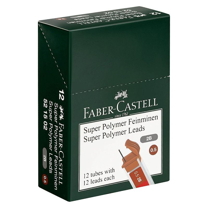 Грифели для механических карандашей Faber-Castell "Polymer", 12шт., 0,5мм, 2B 