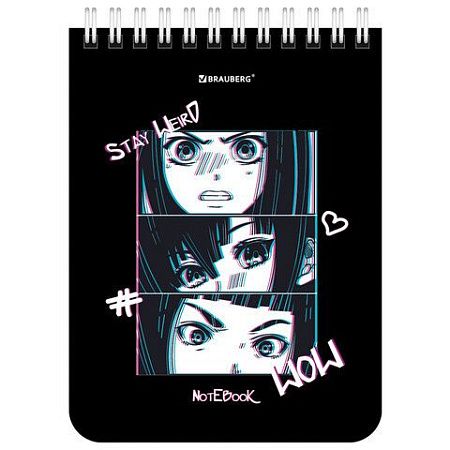 Блокнот МАЛЫЙ ФОРМАТ (108х145 мм) А6, 40 л., гребень, картон, клетка, BRAUBERG, "Anime emotions", 114392