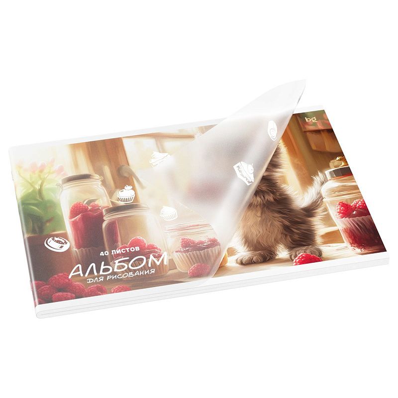 Альбом для рисования 40л., А4, на скрепке BG "Усы, лапы и хвост", пластиковая обложка