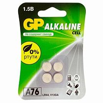 Батарейки КОМПЛЕКТ 4 шт., GP Alkaline, A76 (G13, LR44), алкалиновая, блистер, A76-С10, A76F-2CRU4