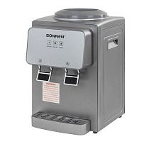 Кулер для воды SONNEN TSE-02GP, настольный, НАГРЕВ/ОХЛАЖДЕНИЕ ЭЛЕКТРОННОЕ, 2 крана, серебристый, 455745