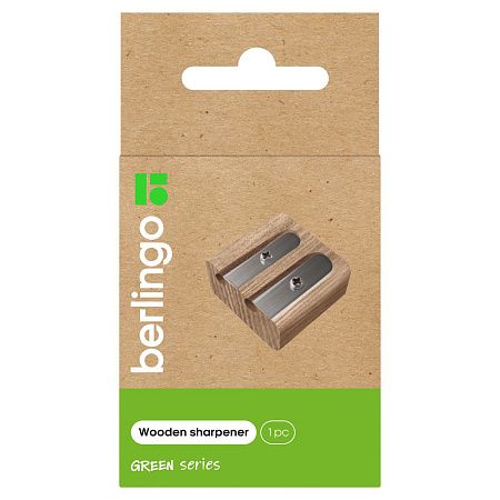 Точилка деревянная Berlingo "Green Series", 2 отверстия, в индивидуальной коробке, с европодвесом 