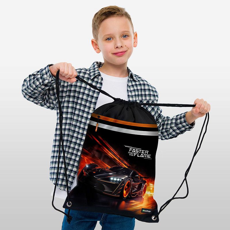 Мешок для обуви 1 отделение Berlingo "Faster Than The Flame", 360*460мм, вентиляционная сеточка , светоотражающая лента, карман на молнии 