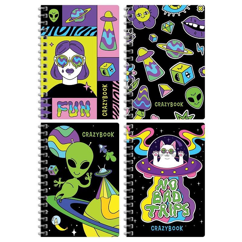 Записная книжка А6 80л. на гребне BG "Crazy neon"