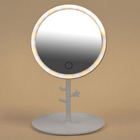 Зеркало настольное с LED-подсветкой для макияжа, диаметр 17 см, 3 режима свечения, аккумулятор 1200 mAh, цвет белый, WBZ, 609330
