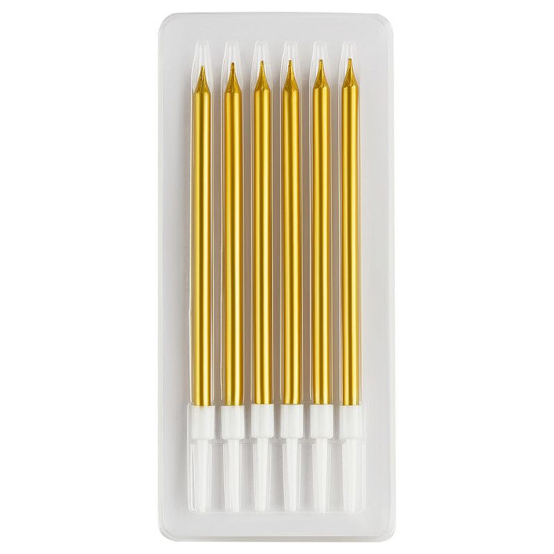 Свечи для торта с держателями MESHU "Straight gold", 11см, 6шт