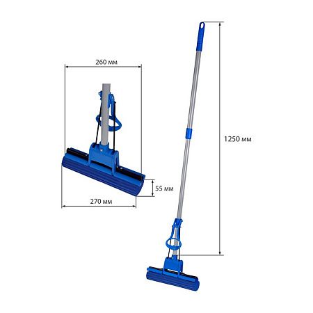 Швабра самоотжимная OfficeClean Professional с губ. насадкой, ПВА 27см, ролик. отжим, телеск. ручка 70-125