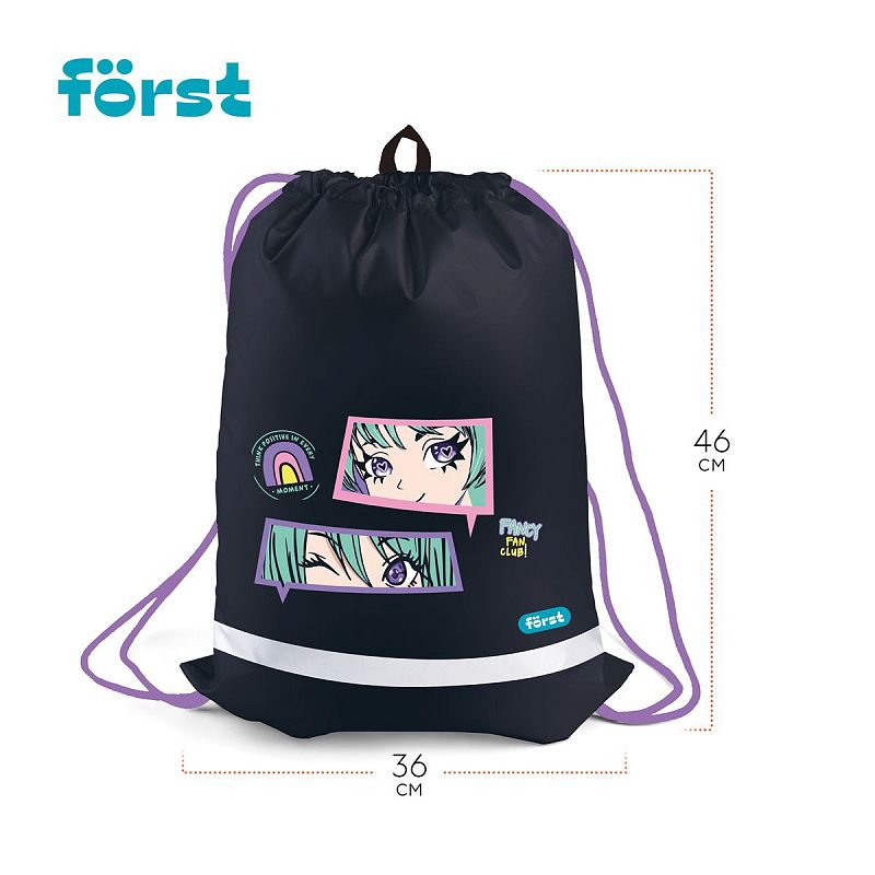 Мешок для обуви 1 отделение Först "Fancy", 360*460мм, вентиляционная сеточка, светоотражающая полоса 