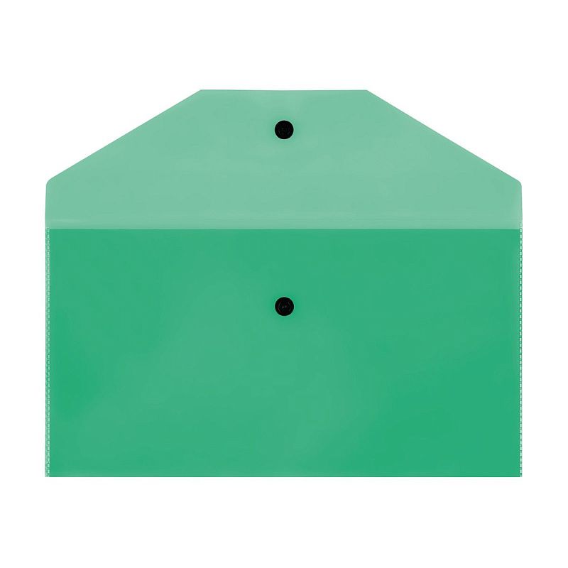 Папка-конверт на кнопке СТАММ С6+, 150мкм, пластик, прозрачная, зеленая 