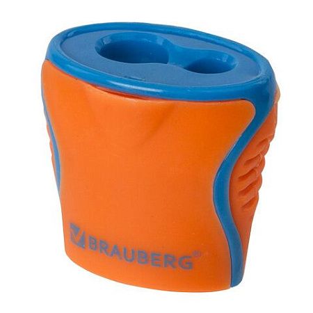 Точилка BRAUBERG "Mix Dual", 2 отверстия для чернографитных карандашей (в том числе утолщенных), с контейнером, корпус ассорти, 228449 