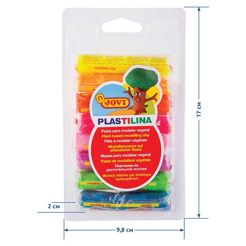 Пластилин JOVI, 08 цветов, 120г, растительный, флуоресцентный, блистер