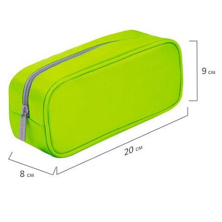 Пенал-косметичка BRAUBERG, мягкий, "KING SIZE NEON GREEN", 20х8х9 см, 229020 