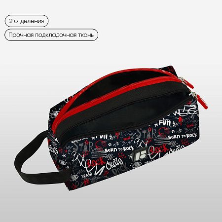 Пенал 2 отделения, 200*80*90 Berlingo "Rockstar", полиэстер 