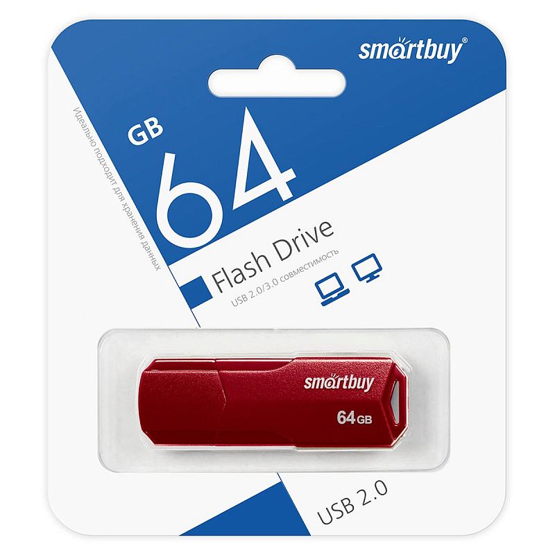 Память Smart Buy "Clue"  64GB, USB 2.0 Flash Drive, бордовый