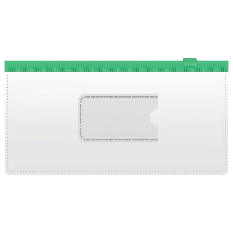 Папка-конверт на zip-молнии СТАММ 255*130мм, ПВХ, 120мкм, прозрачная, цветная молния, карман, для ж/д и авиа билетов, ассорти 