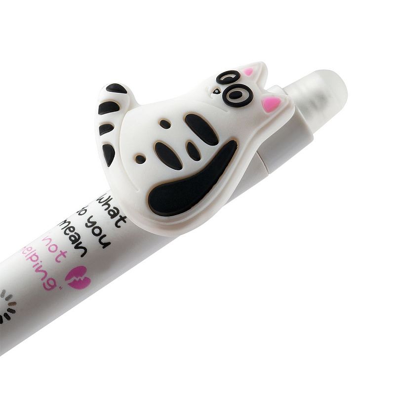 Ручка гелевая стираемая автоматическая MESHU "Funny cats" синяя, 0,5мм, корпус ассорти, с топпером 