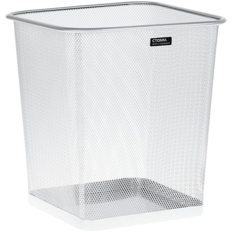 Корзина для бумаг СТАММ, 20л, сетчатая, металлическая, квадратное основание, серебристая