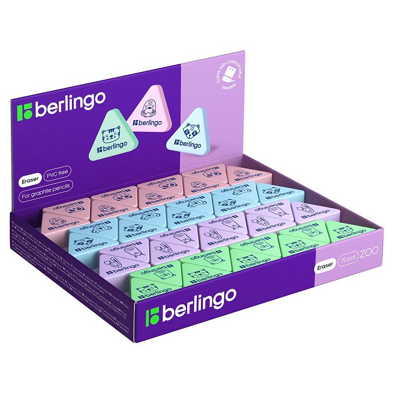 Ластик Berlingo "Zoo", треугольный, термопластичная резина, 28*24*10мм 