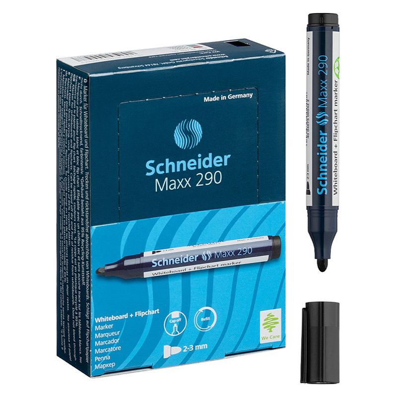 Маркер для белых досок и флипчартов Schneider "Maxx 290" черный, пулевидный, 3мм 