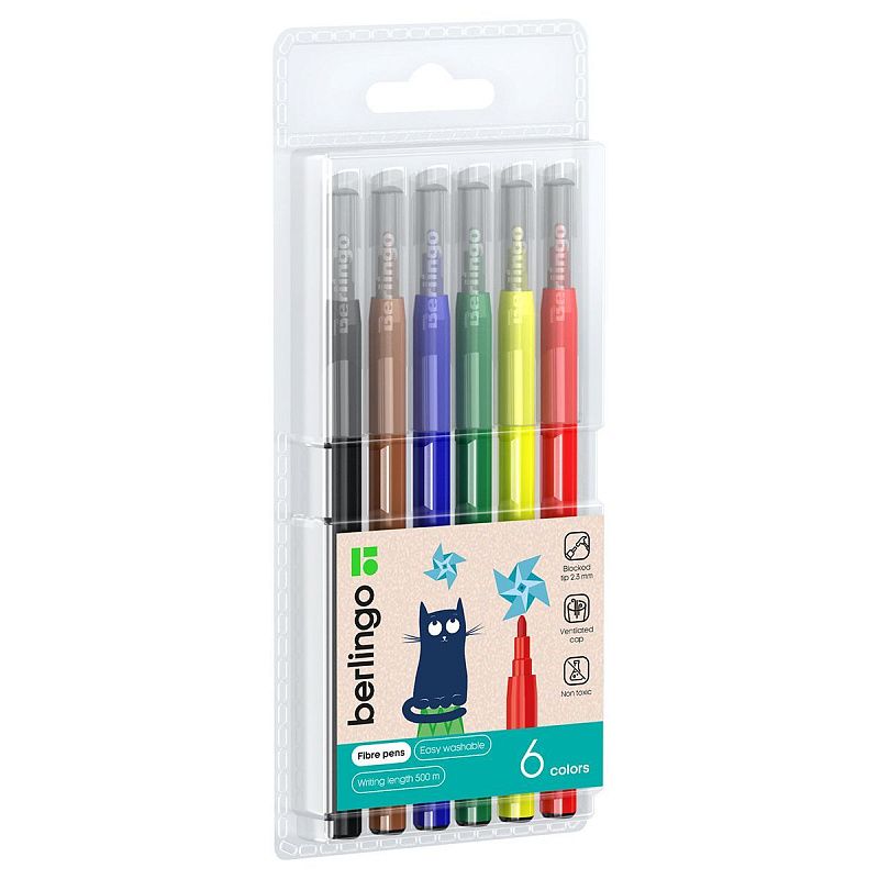 Фломастеры Berlingo "Жил-был кот", 06цв., смываемые, блистер