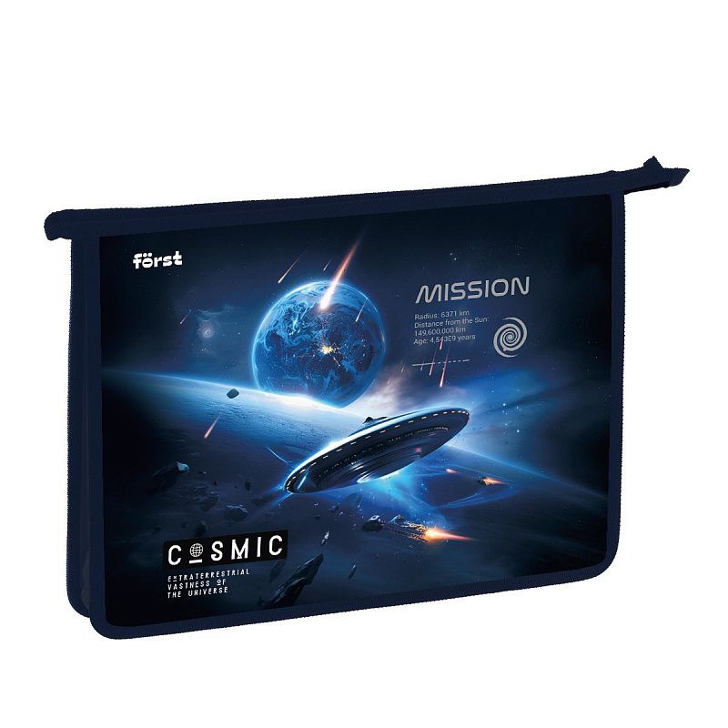 Папка для тетрадей 1 отделение, А4 Först "Cosmic" , 340*245*40 мм, пластик, на молнии