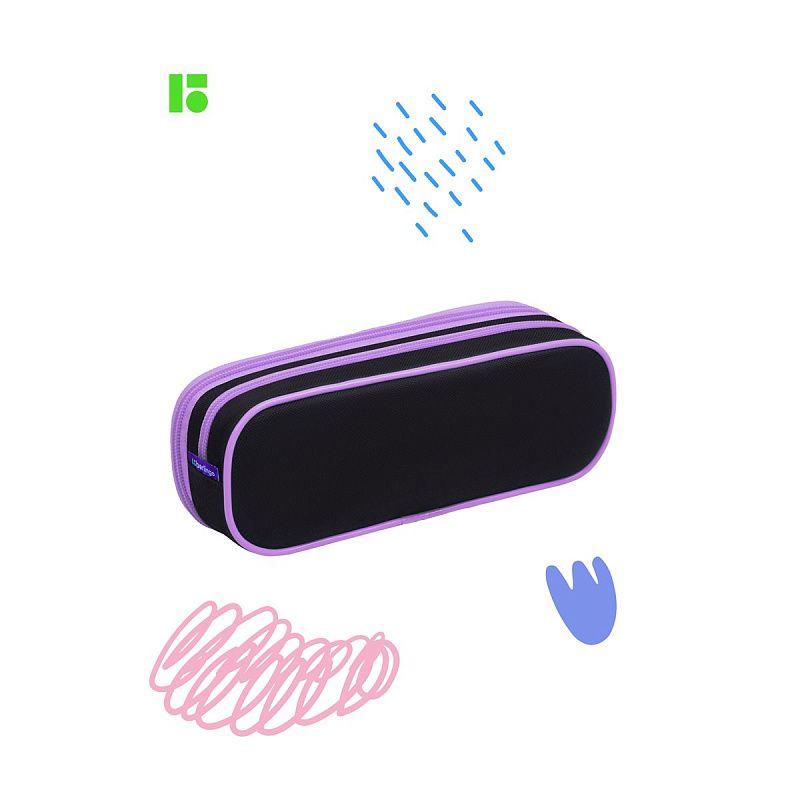 Пенал мягкий 2 отделения, 220*80*50 Berlingo "Working cat", полиэстер, внутренний органайзер 