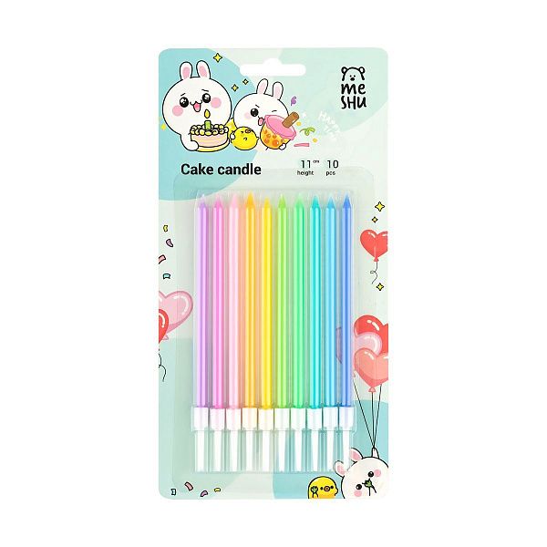 Свечи для торта с держателями MESHU "Macaroon", ассорти, 11см, 10шт