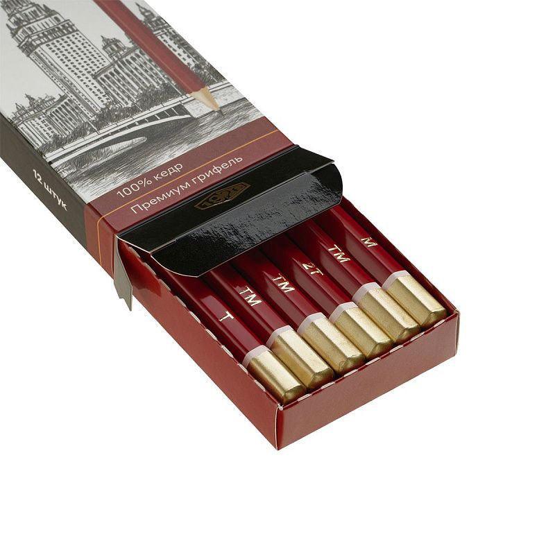 Набор карандашей ч/г Красин "1926" 12шт., 2Т(H)-2М(B),  КЕДР,  заточен., карт.пенал, европодвес 