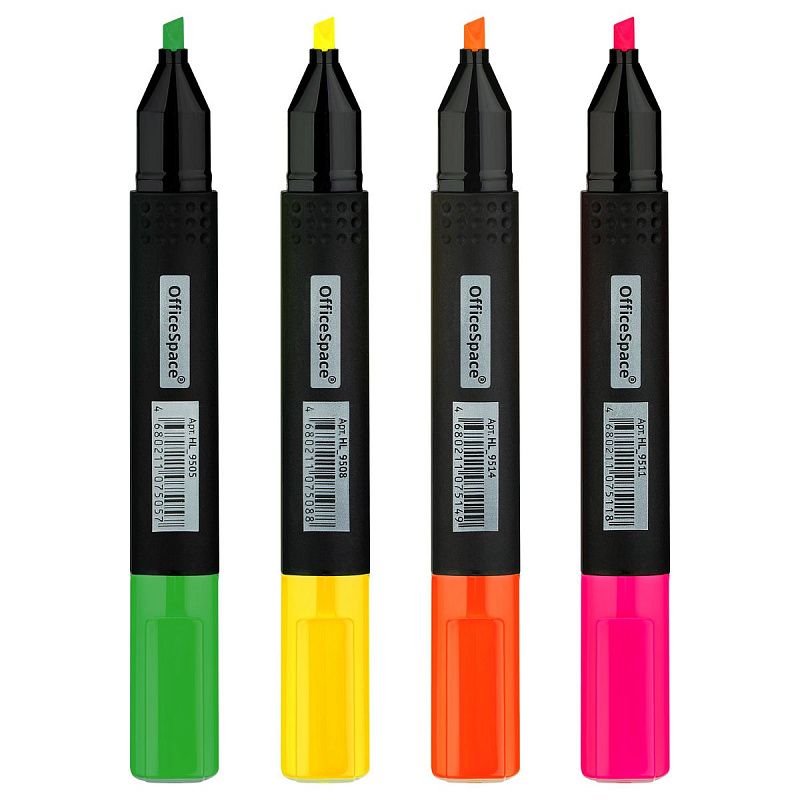 Набор текстовыделителей OfficeSpace 04цв., 1-4мм, чехол с европодвесом 