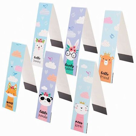 Закладки для книг с магнитом FUNNY ANIMALS, набор 6 шт., блестки, 25x196 мм, ЮНЛАНДИЯ, 113444 