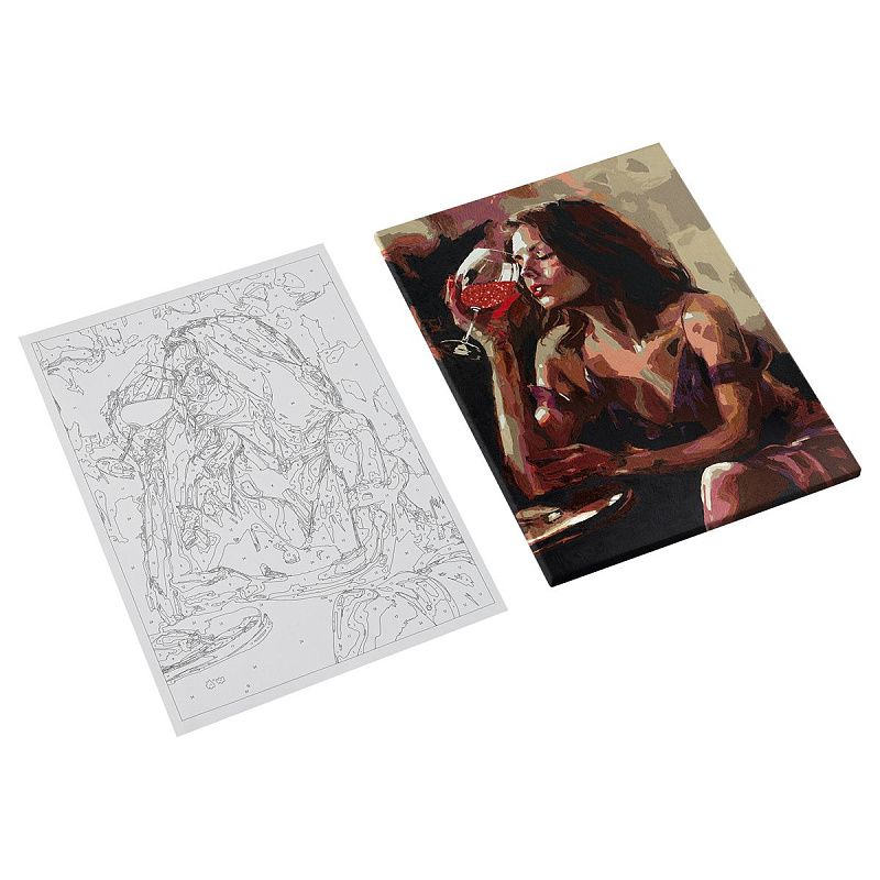 Картина по номерам на холсте с глиттером ТРИ СОВЫ "Девушка с бокалом", 30*40, с акриловыми красками и кистями