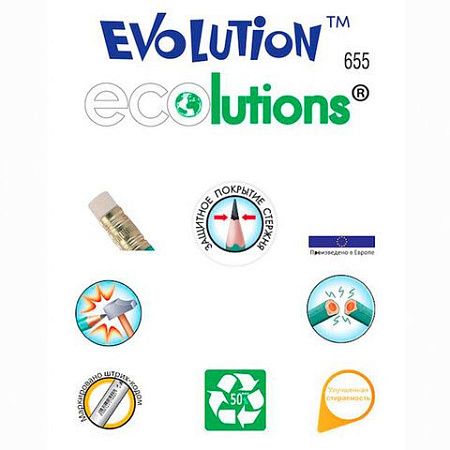 Карандаш чернографитный BIC, 1 шт., "Evolution", HB, с резинкой, пластиковый, корпус зеленый, заточенный, 8803323 