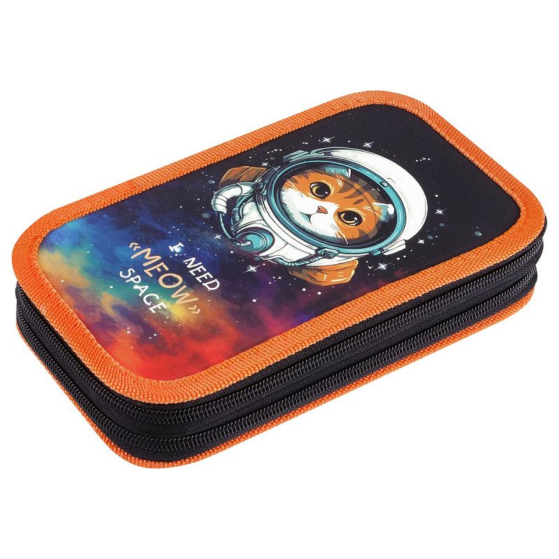Пенал 2 отделения, 190*110 ArtSpace "Meow Space", ламинированный картон, софт-тач 