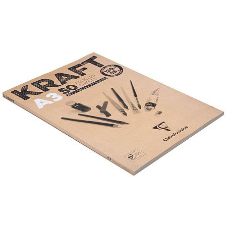 Скетчбук - блокнот 50л., А3 Clairefontaine "Kraft", на склейке, верже, крафт, 120г/м2