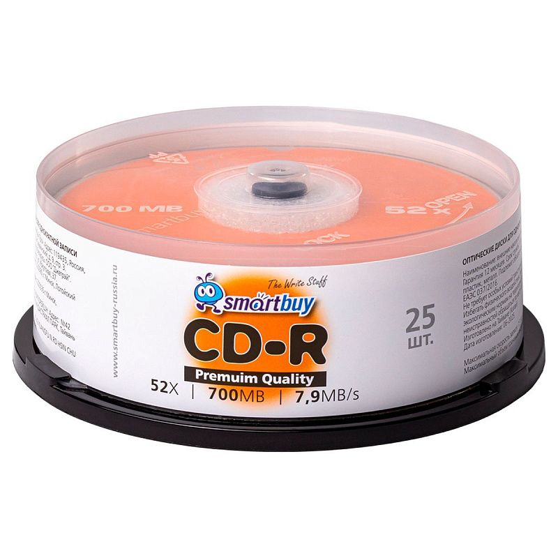 Диск CD-R 700Mb Smart buy 52x Cake Box (25шт)