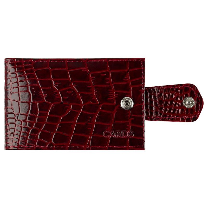 Кредитница OfficeSpace на 18 карт с кнопкой, кожа тип 1.1, крокодил лак, бордо, горизонтальная 