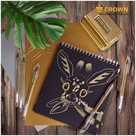 Ручка гелевая Crown "Hi-Jell Metallic" золото металлик, 0,7мм 