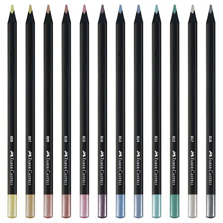Карандаши цветные Faber-Castell "Black Edition", 12цв., металлик, трехгран., черное дерево, заточен., картон.