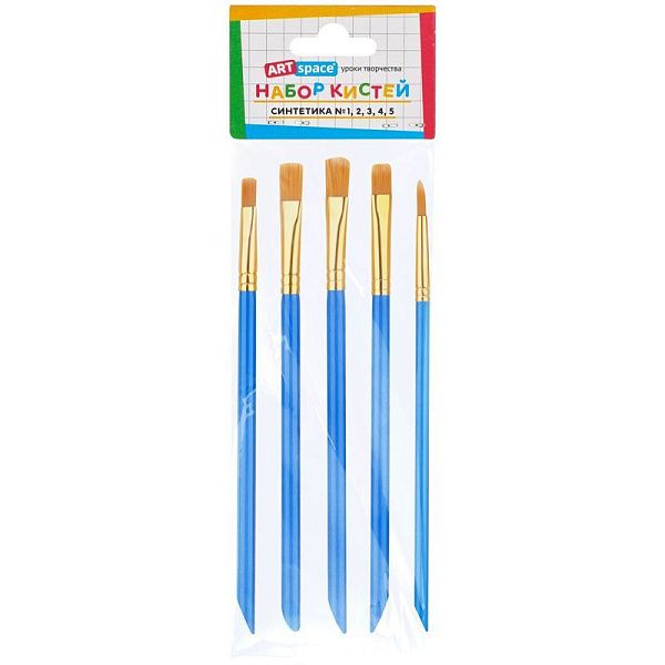 Набор кистей ArtSpace 5шт., синтетика, плоские, № 1, 2, 3, 4, 5, пакет, европодвес