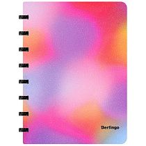 Бизнес-тетрадь А5+, 80л., Berlingo "Gradient", глиттер-эффект, клетка, на кольцах, с возм. замены блока, 80г/м2, пластик. обл. 700мкм, линейка-закл.